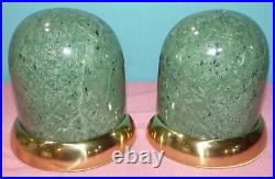 Pair Vintage Art Deco Green Marble & Brass Bookends 5 3/4 Tall, 5 5/8 Wide