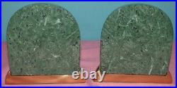 Pair Vintage Art Deco Green Marble & Brass Bookends 5 3/4 Tall, 5 5/8 Wide