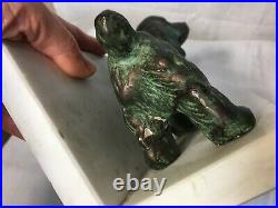 Pair Vintage Bookend Dog Figurine Marble Base Dark Green Cocker Spaniel Art Deco
