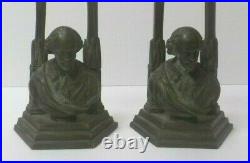 Pair Vintage Bronze Gothic Cathedral Bookends, Male Portrait Bust