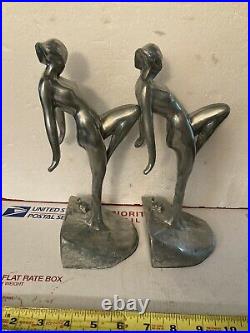 Pair Vintage Frankart Frank Art Nude Nymph Woman Girl with Frog Bookends Deco USA
