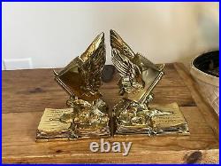 Pair Vintage Jennings Brothers 1473 Thoughts On Wings Flying Book Metal Bookends