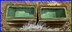 Pair Vtg West Coast Pottery California Art Deco #116 Green & Brown Bookend Vases
