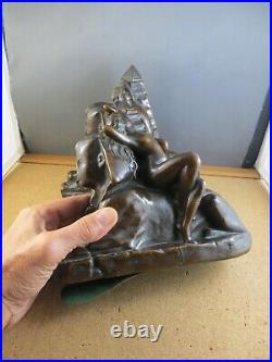Pair of 1920's Marion Egyptian Revival Sphinx Pyramid Nude Woman Bronze Bookends