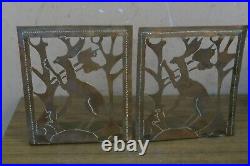 Pair of 2 Vintage Art Deco Crafts Deer Stag Bookends Hammered Cut out Copper