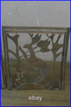 Pair of 2 Vintage Art Deco Crafts Deer Stag Bookends Hammered Cut out Copper