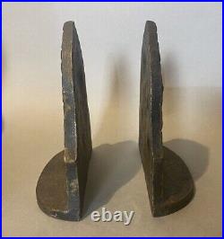Pair of Antique Embossed Cast Metal Figural Art Deco Thinker Bookends
