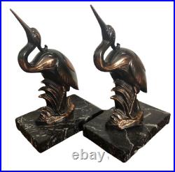 Pair of Art Deco Heron Bookends France 1920s ultra rare collectible marble base