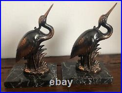 Pair of Art Deco Heron Bookends France 1920s ultra rare collectible marble base