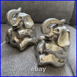 Pair of Art Deco Nuart Silver Finish Elephant Book Ends, Paper Weight, Door Stop