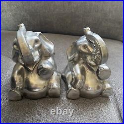 Pair of Art Deco Nuart Silver Finish Elephant Book Ends, Paper Weight, Door Stop