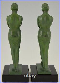 Pair of Art Deco bookends standing nudes with drape Fayral, Pierre Le Faguays