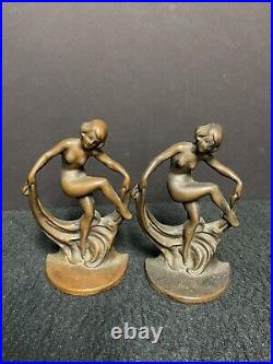 Pair of Art Nouveau / Art Deco Transitional Bronzed Iron Dancing Girl Bookends