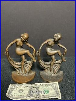 Pair of Art Nouveau / Art Deco Transitional Bronzed Iron Dancing Girl Bookends