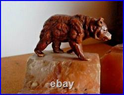 Pair of Cold Painted Spelter Bear Bookends on Marble Bases Art Deco Period