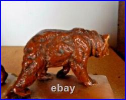 Pair of Cold Painted Spelter Bear Bookends on Marble Bases Art Deco Period