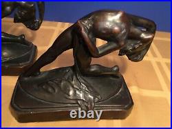 Pair of French Art Deco Nude Lady Metal Bookends Bronze Finish