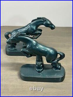 Pair of Vingtage NUART Blue Art Deco Mustang Horse MCM Bookends