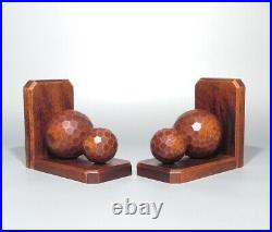 Pair of Vintage French Art Deco Wooden Hand Carved Bookends, Spheres, Honeycomb