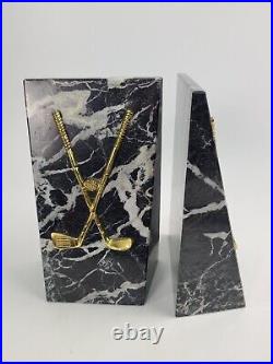 Pair of Vintage MCM Retro Art Deco Onyx or Marble Bookends with Golf Club Noymer