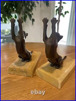 Pair of Vintage Metal Black Panthers Bookends with Stone Base Austria
