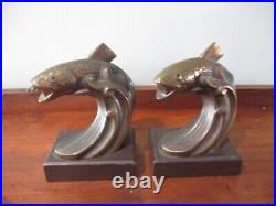 PairTrout bronze antique bookends river stream fly fishing brook rainbow trout