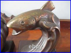 PairTrout bronze antique bookends river stream fly fishing brook rainbow trout