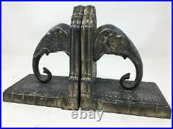 Paire de Serre Livre Art Déco Éléphants Orientaliste Bookends 1930 animalier