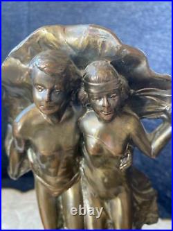 Pierre-Auguste Cot Art Noveau Bronzed Metal Bookends. The Storm No. 504