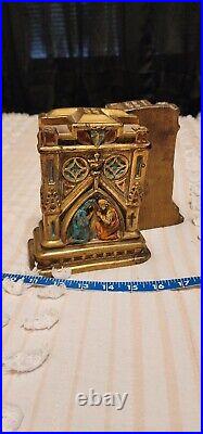 Plaster Art Nouveau Bookends Depicting Jesus and Mary at The Manger