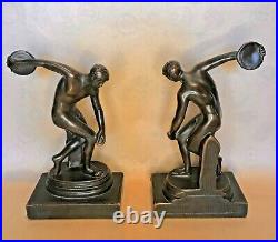 Pompeian Bronze Bookends 1930 Olympic Discus Thrower Excellent Condition