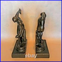 Pompeian Bronze Bookends 1930 Olympic Discus Thrower Excellent Condition