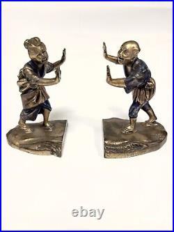 Pompeian Bronze Polychrome Japanese Couple Figural Bookends
