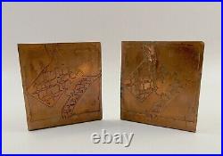Pr 1930s Vintage Art Deco Abstract Hand Made Scotty Dog Etched Copper Bookends