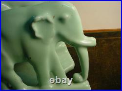 Pr. Art Deco Vintage Cast Iron Elephant Bookends With Green Porcelain Finish