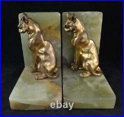 Pr of 20's French Art Deco Gilt Bronze Cat Bookends on Onyx Bases. 7 t. X 4 w