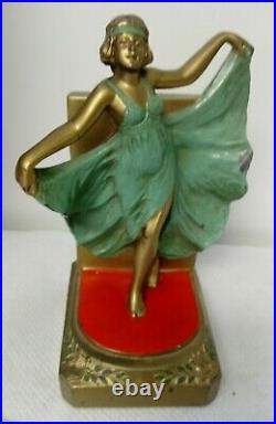 RARE 1920's Loie Fuller Polychome Bookends Dancing Girl Flapper Art Deco #500