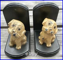 RARE Art Deco Signed NuArt Metal Stylized Puppy Dog Bookends Bulldog Terrier