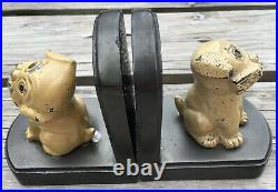 RARE Art Deco Signed NuArt Metal Stylized Puppy Dog Bookends Bulldog Terrier