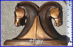 RARE Vintage Bronze & Copper Machine Age Trojan Horse Bookends By Dodge Inc. 1930