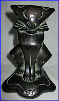 Rare Antique Armor Bronze Clad Bookends Art Deco Cubist Cat Kitten Statue Hubley