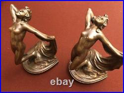 Rare Antique Bronze Nude Dancing Lady Bookends / Statue Art Deco