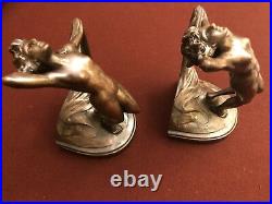 Rare Antique Bronze Nude Dancing Lady Bookends / Statue Art Deco