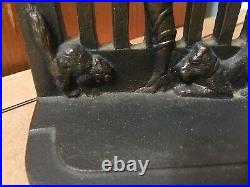 Rare Antique Cast Iron March Girl Bookends With Terrier Dog & Cat Art Deco