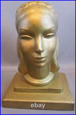 Rare Antique Frankart Art Deco Lady Woman Head Statue Sculpture Book Bookends