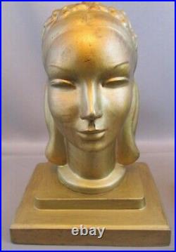 Rare Antique Frankart Art Deco Lady Woman Head Statue Sculpture Book Bookends