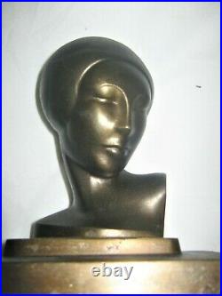 Rare Antique Frankart USA Art Deco Lady Bust Head Statue Sculpture Book Bookends