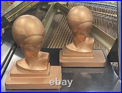 Rare Antique Frankart USA Art Deco Lady Bust Head Statue Sculpture Bookends
