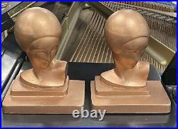 Rare Antique Frankart USA Art Deco Lady Bust Head Statue Sculpture Bookends