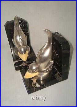 Rare Antique Marcel Bouraine Bookends Bronze Artdeco Sculpture Birds France 1930